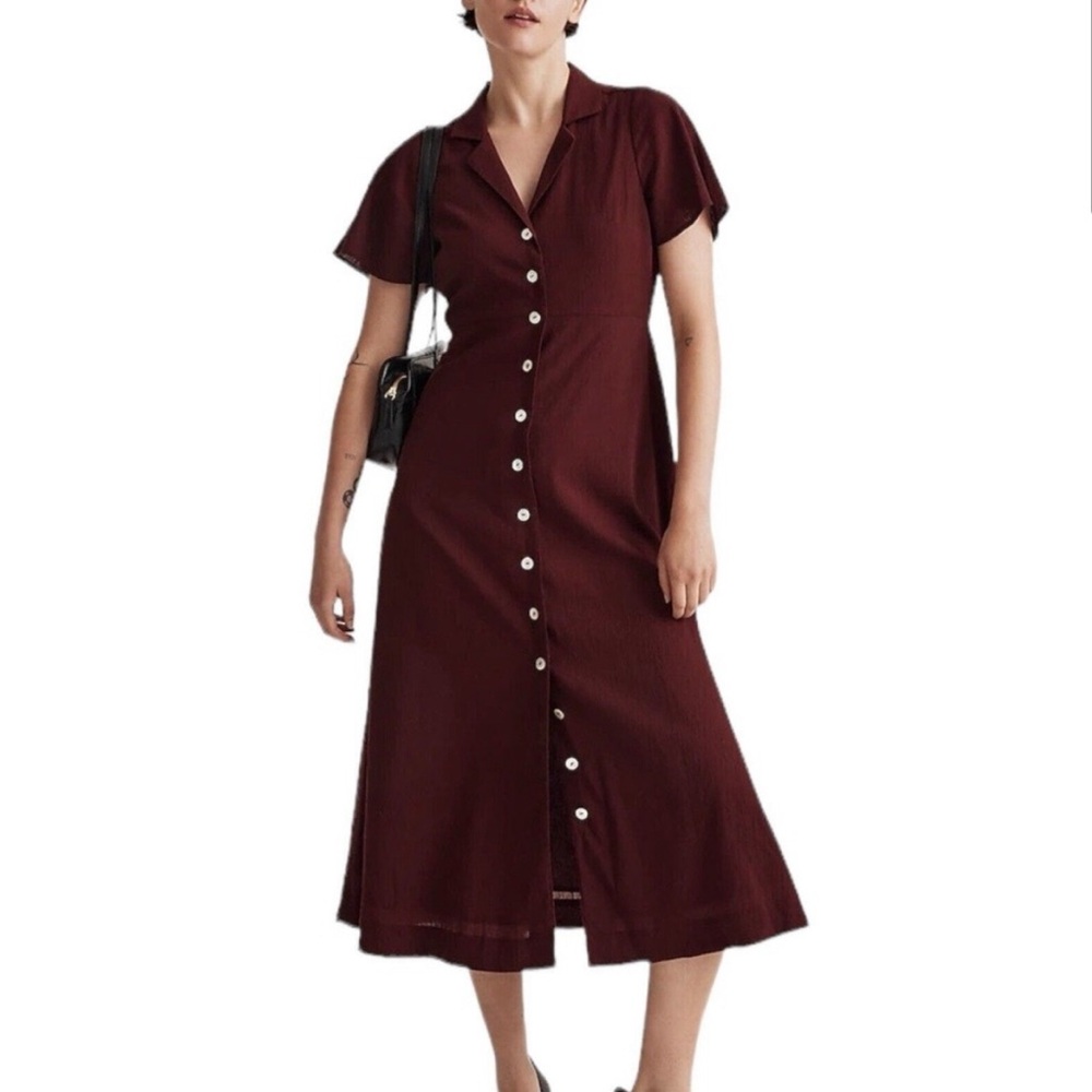 Madewell Crinkle Cotton Button-Front Midi Dress